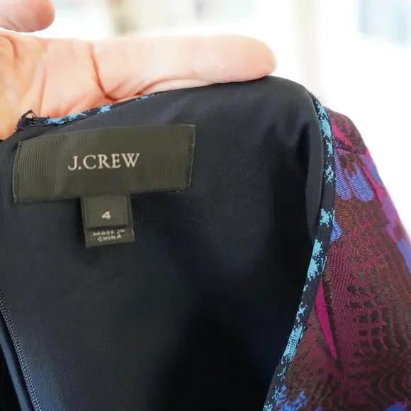 J.CREW Shift‎ Dress Womens Size 4 Midnight Floral Jacquard Sleeveless Split Neck - Picture 9 of 9